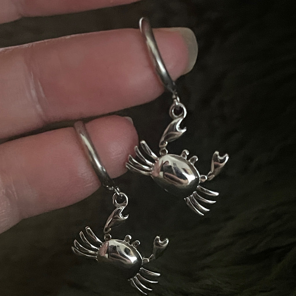 Bohemian Crab Charm Hoops | Silver