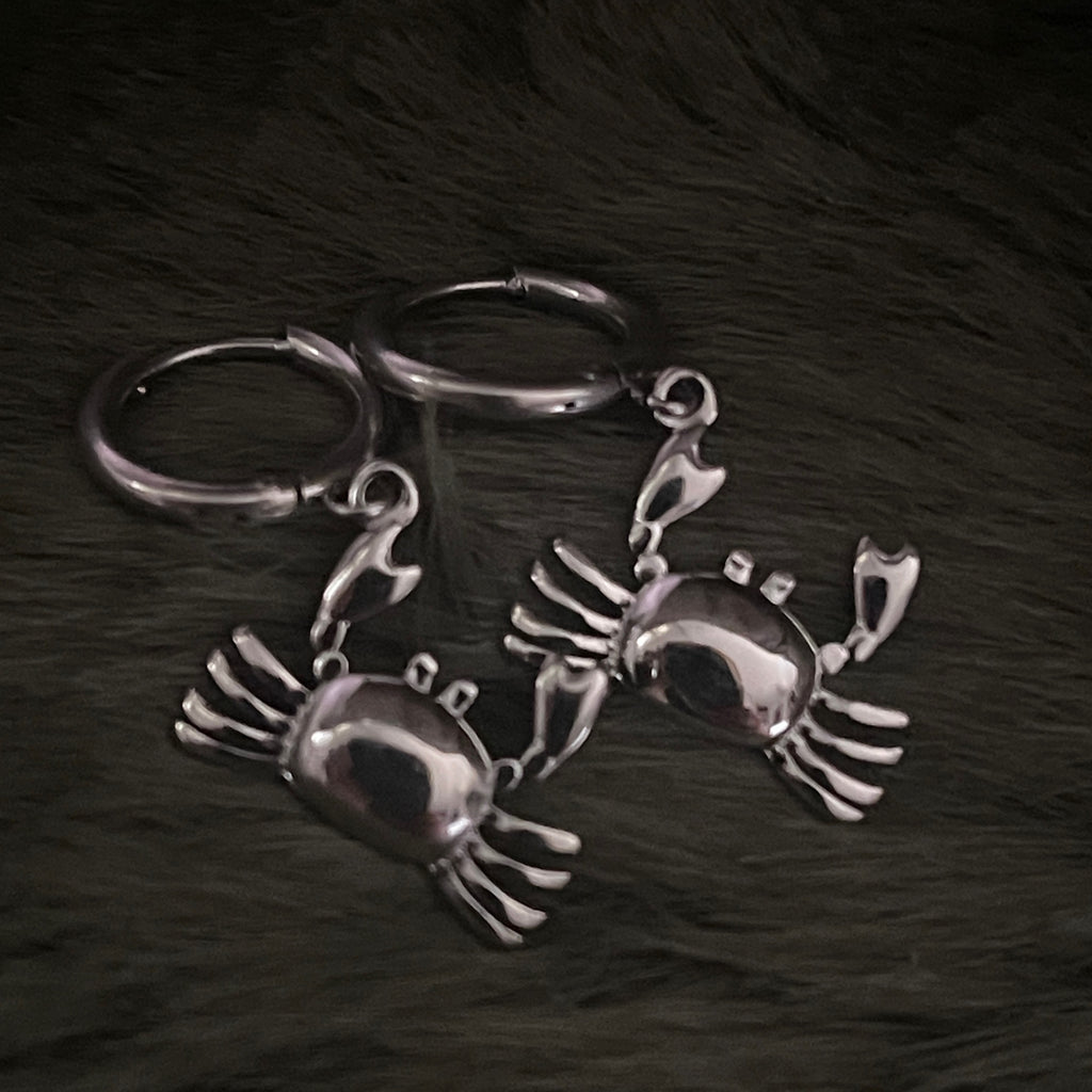 Bohemian Crab Charm Hoops | Silver