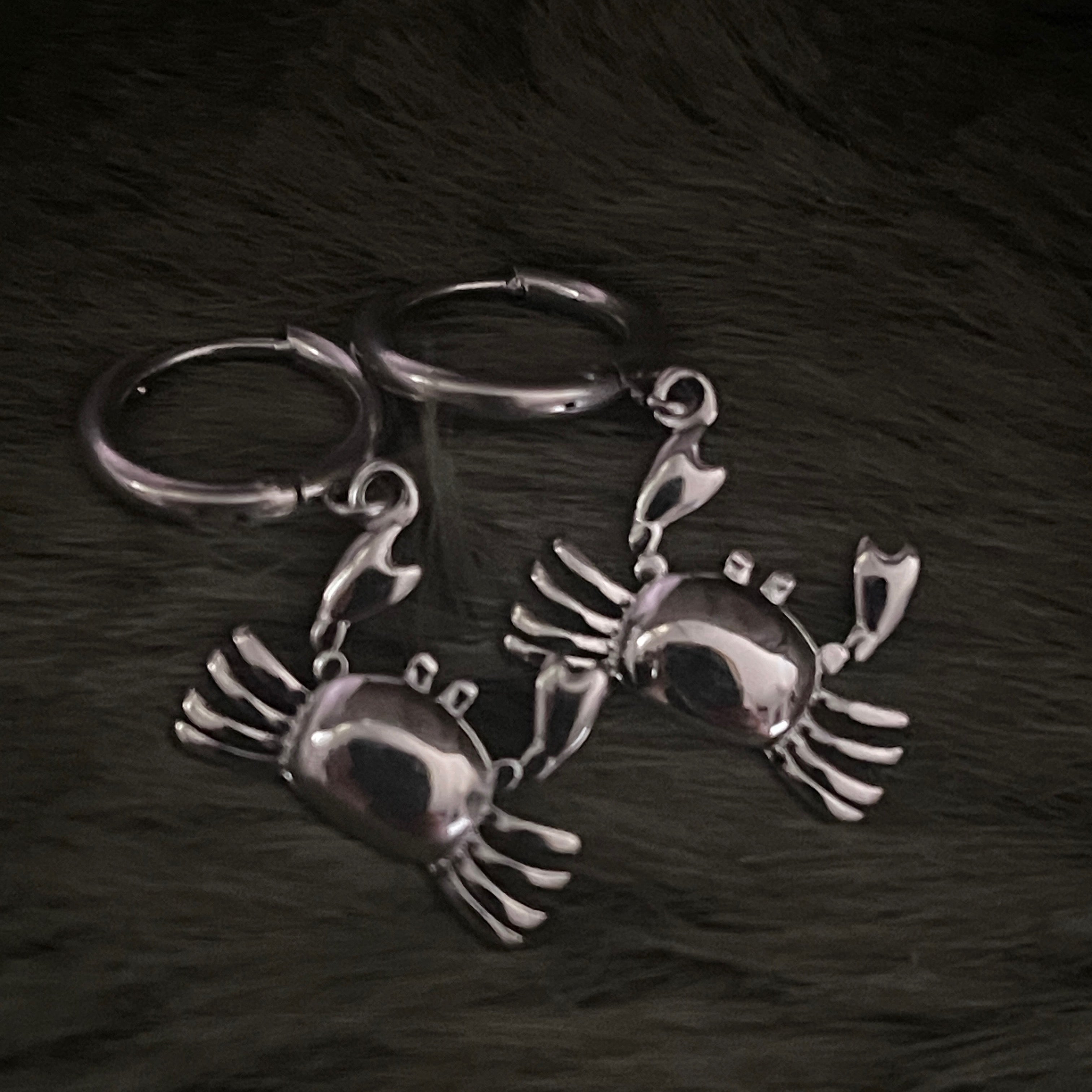 Bohemian Crab Charm Hoops | Silver