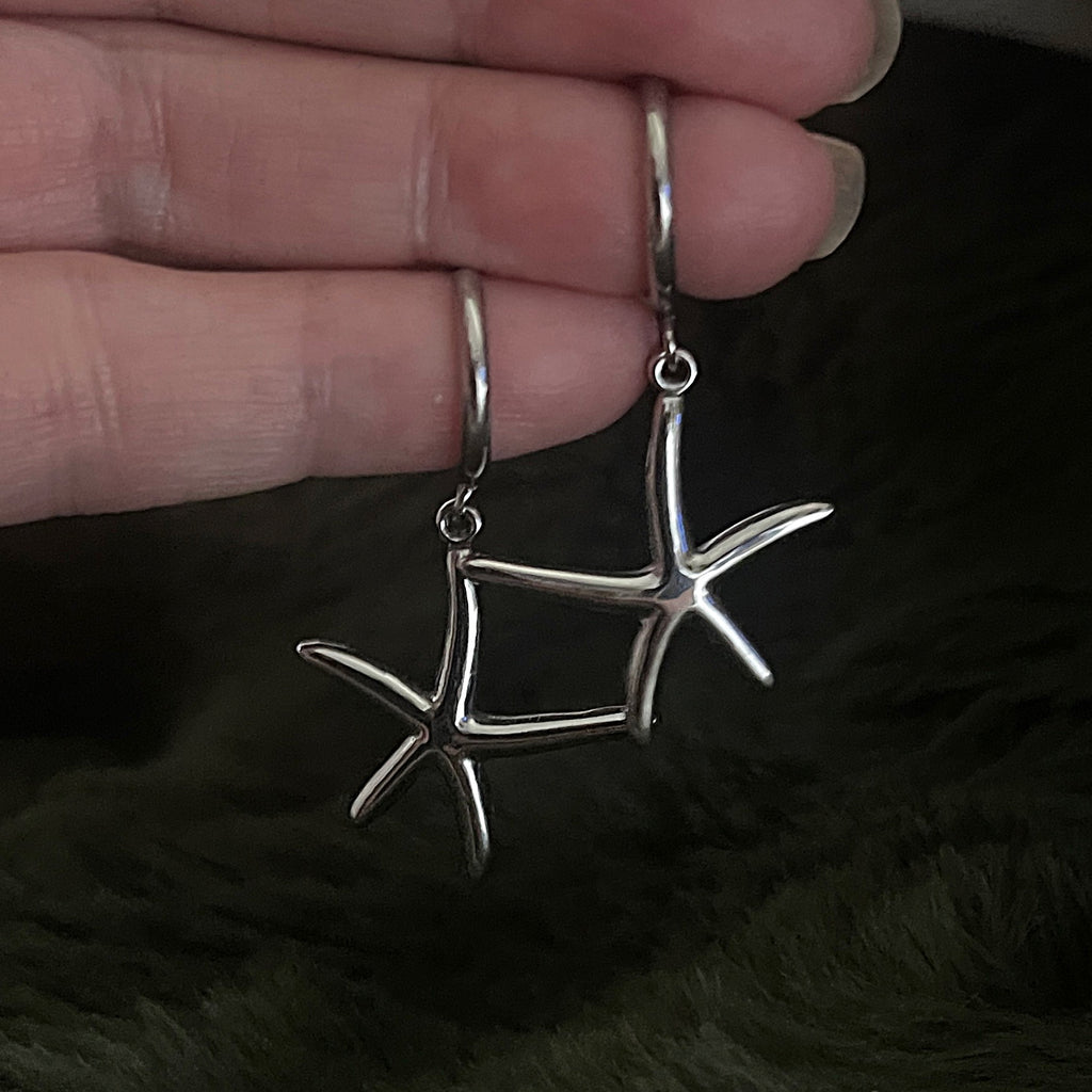 Bohemian Starfish Charm Hoops | Silver