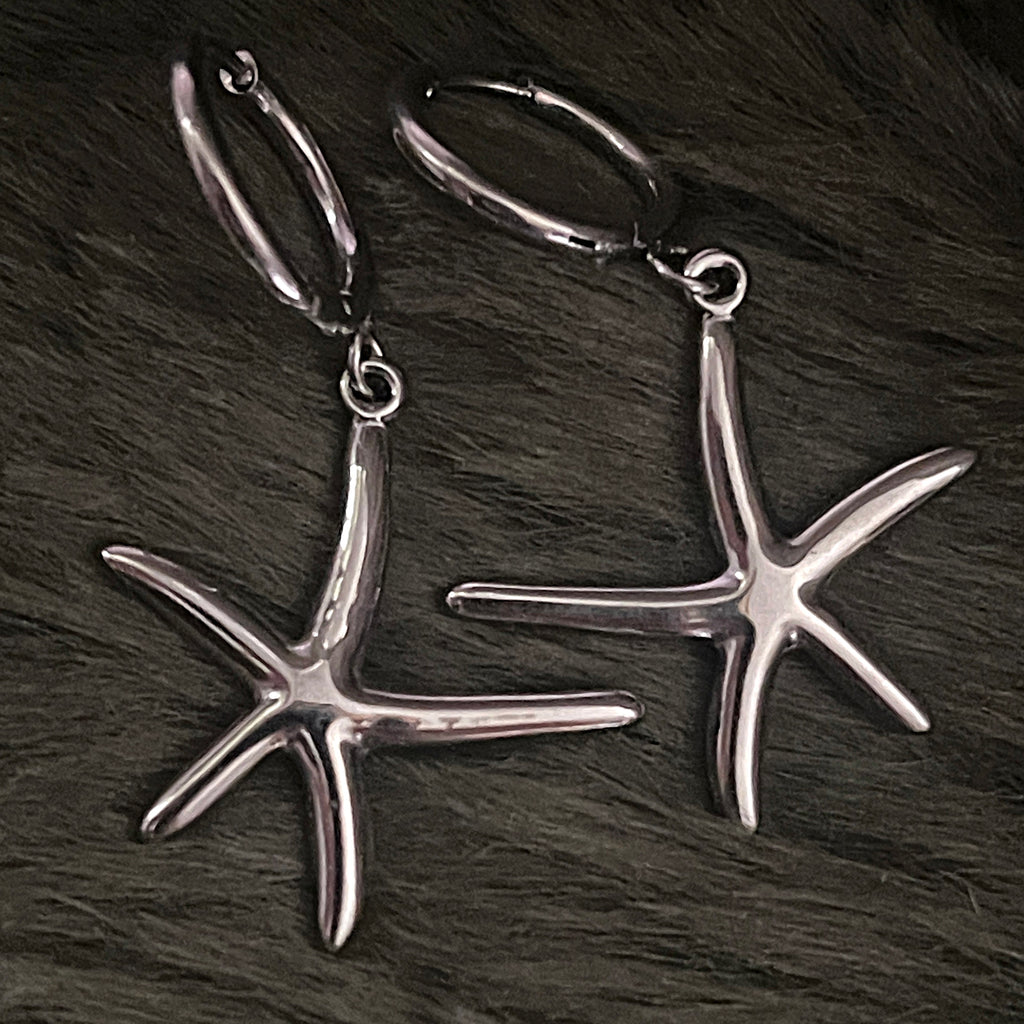 Bohemian Starfish Charm Hoops | Silver