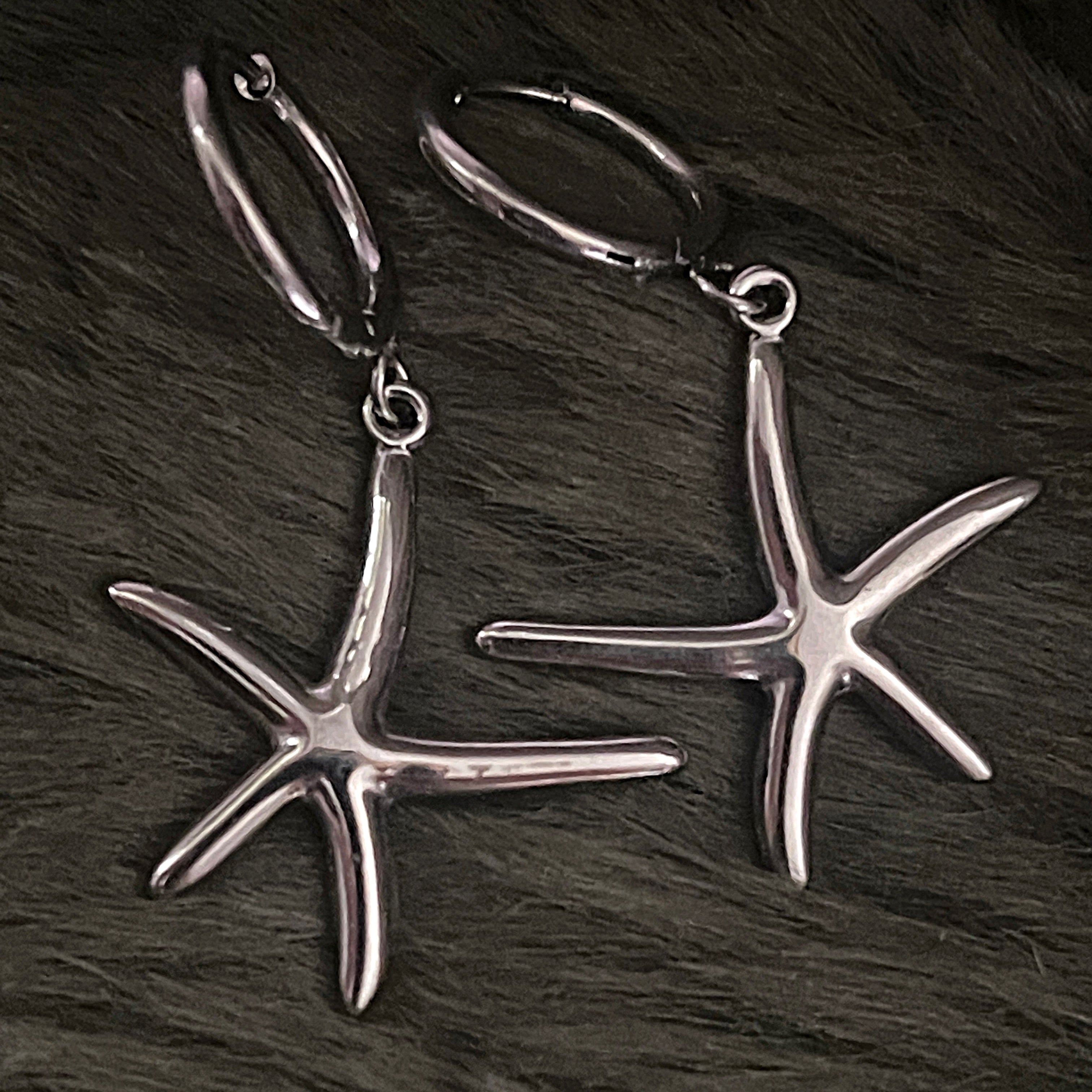 Bohemian Starfish Charm Hoops | Silver