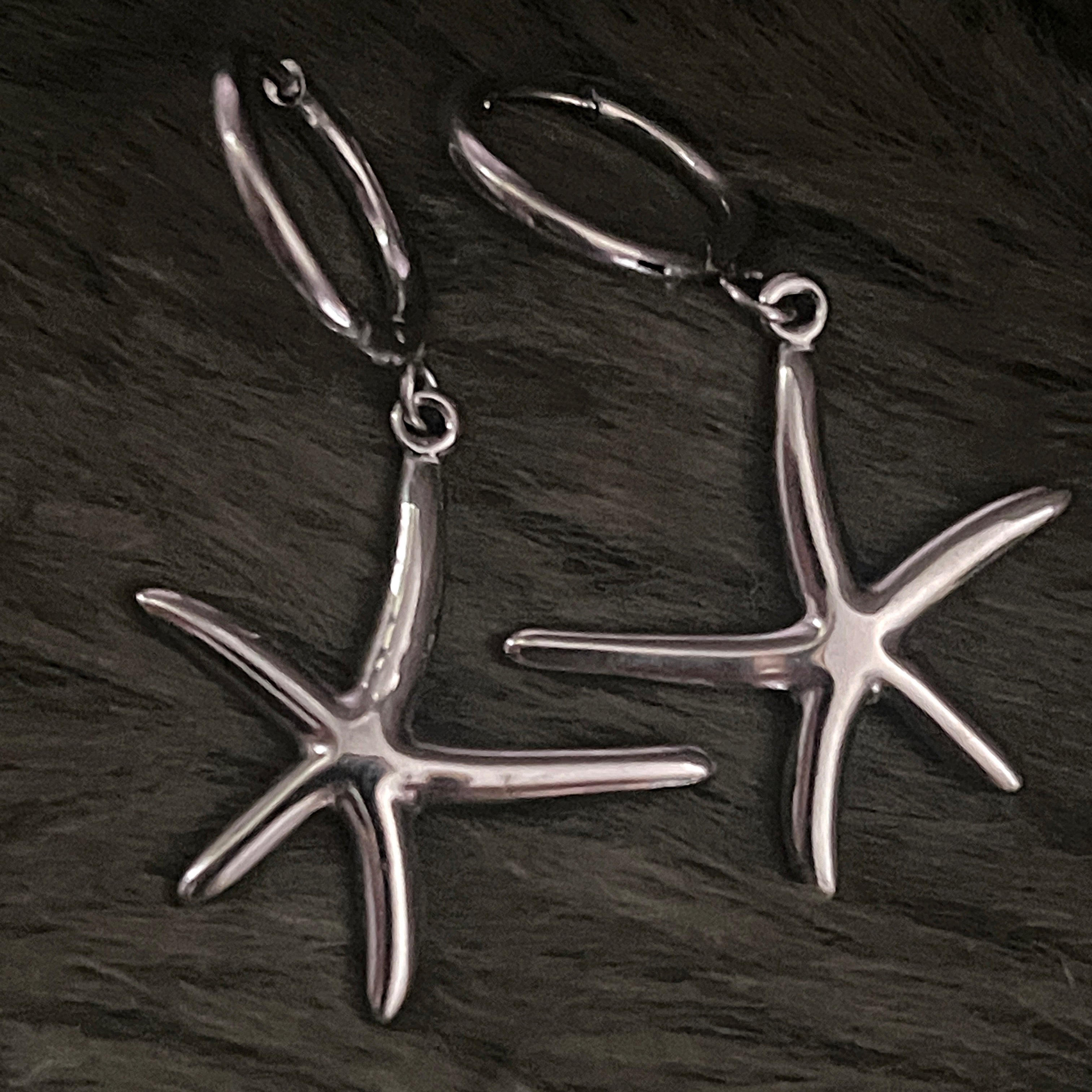 Bohemian Starfish Charm Hoops | Silver