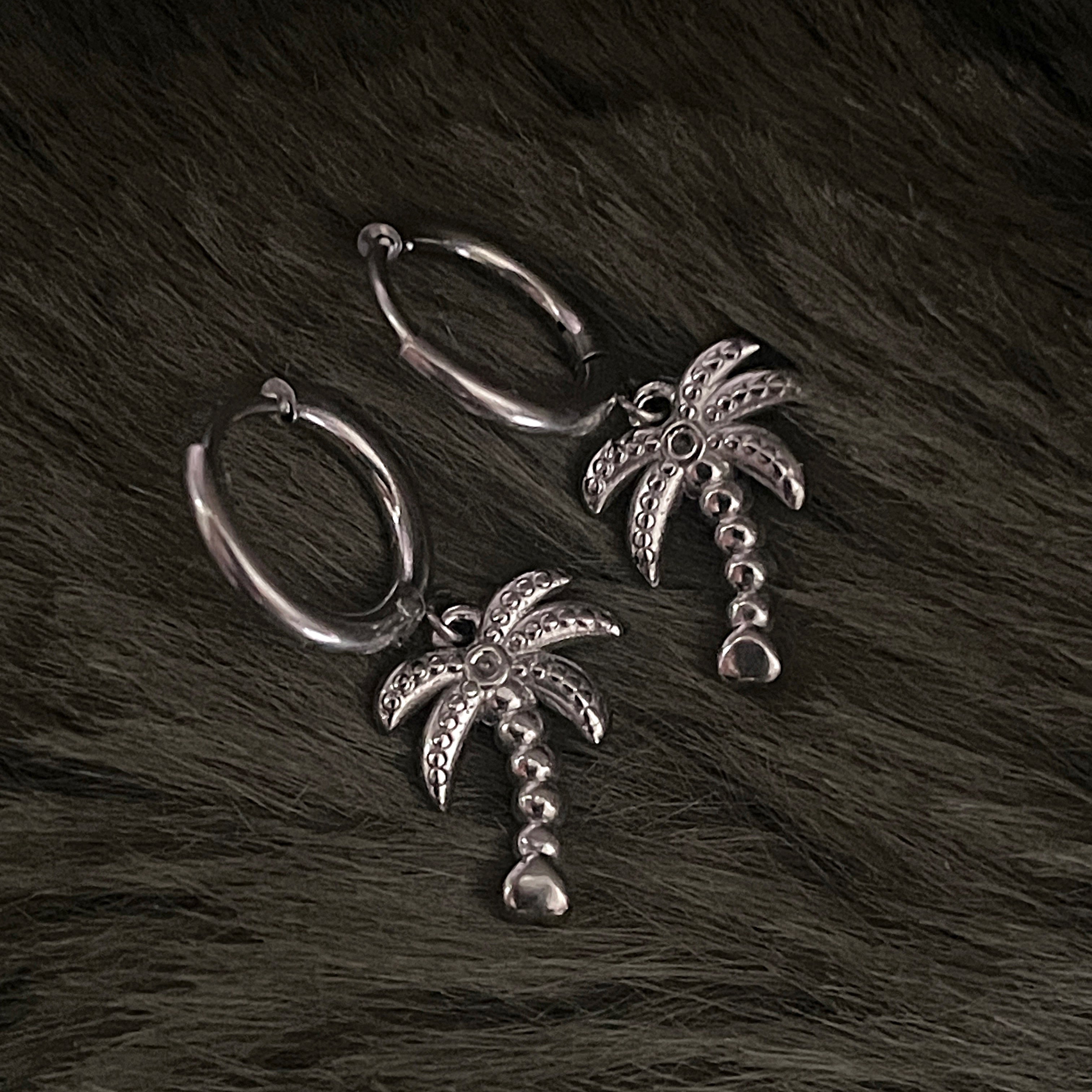 Bohemian Palm Tree Charm Hoops | Silver
