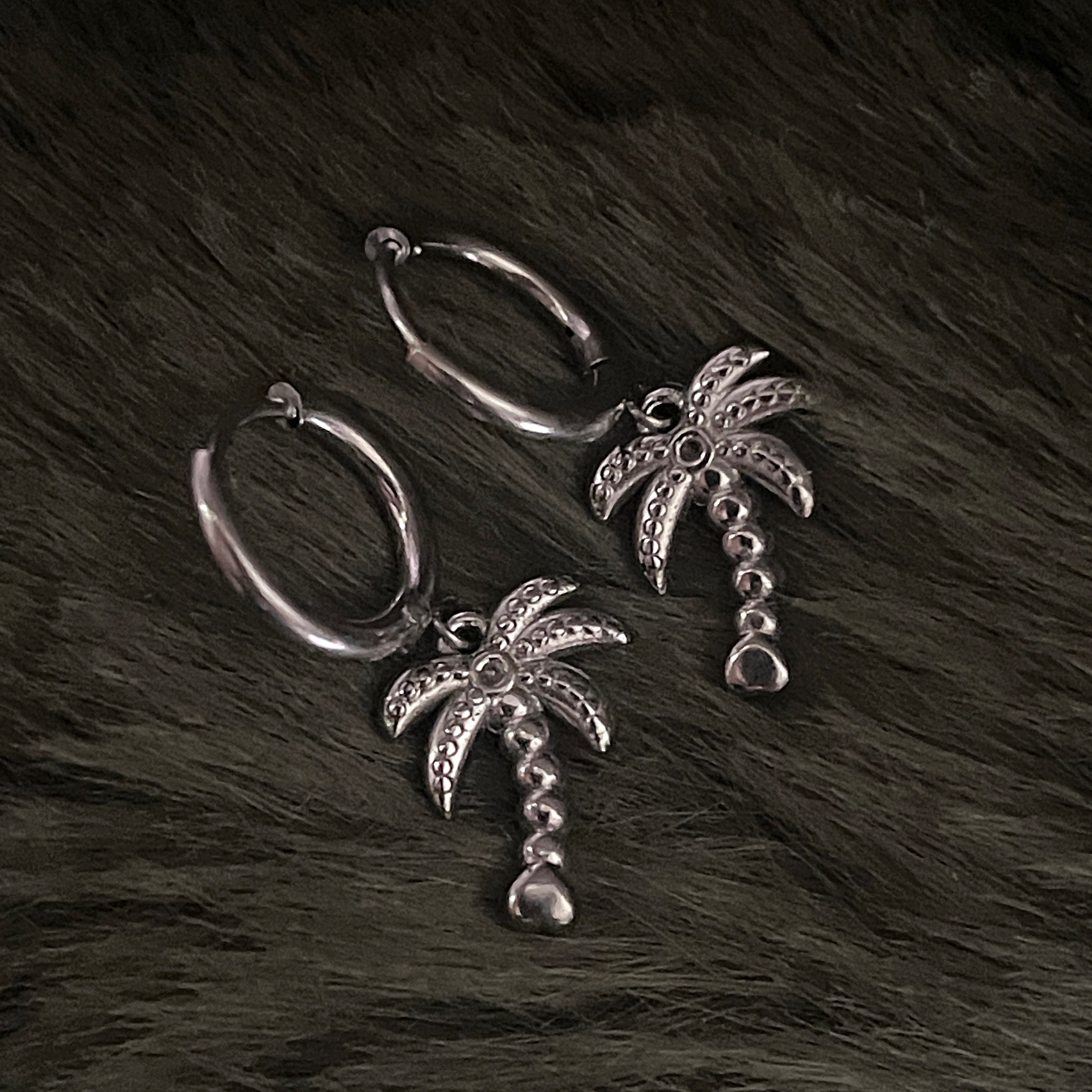 Bohemian Palm Tree Charm Hoops | Silver
