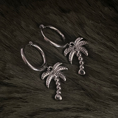 Bohemian Palm Tree Charm Hoops | Silver