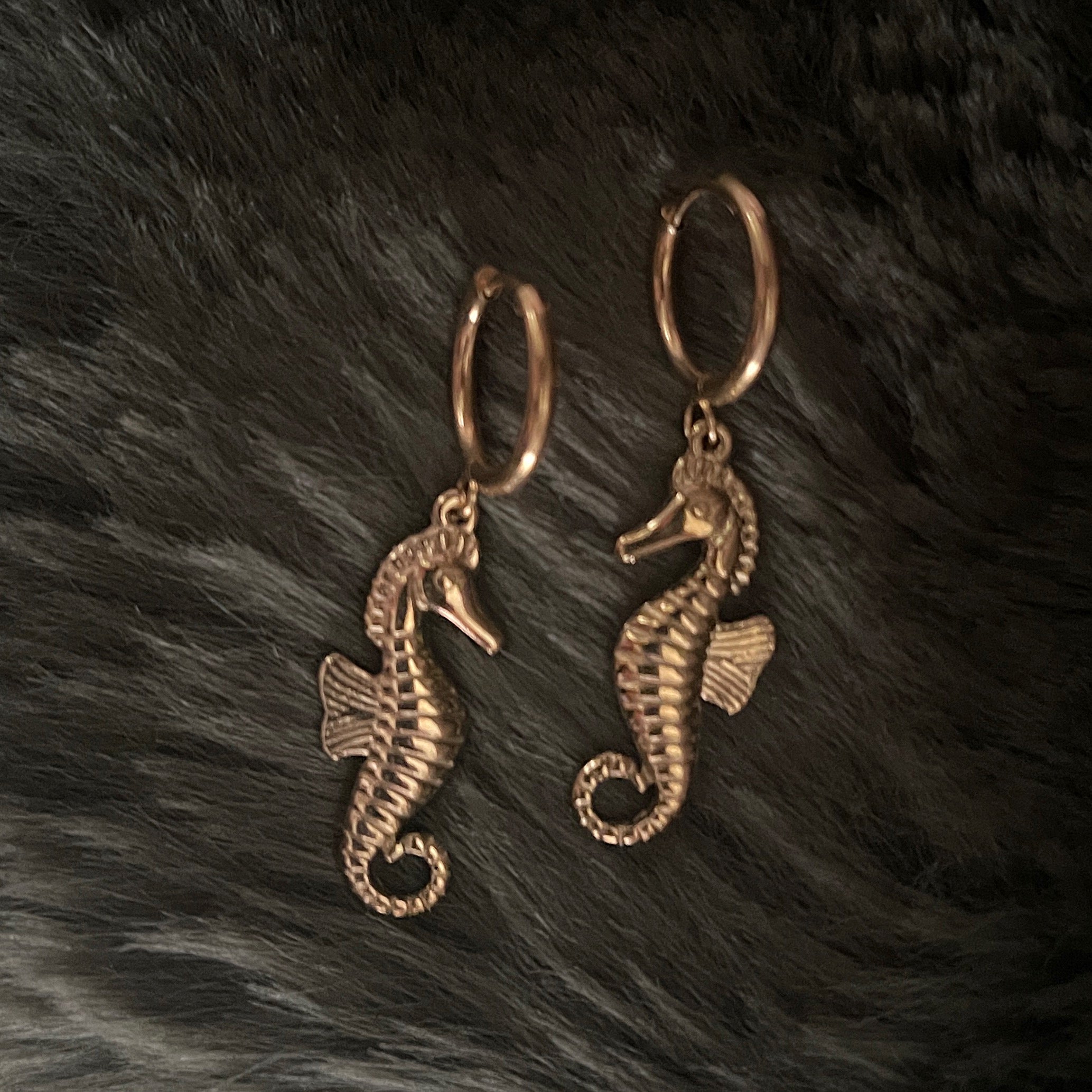 Bohemian Seahorse Charm Hoops | Gold