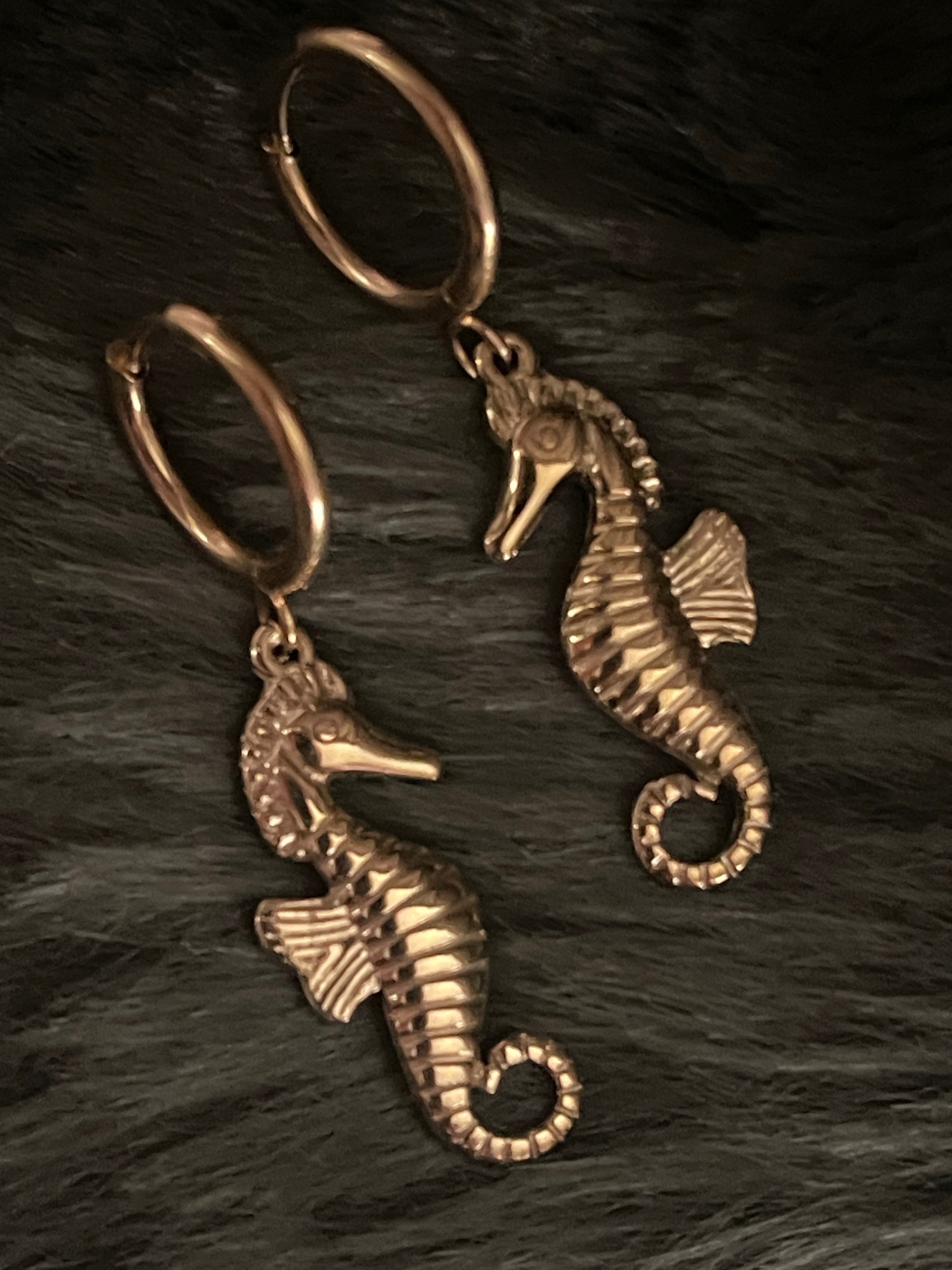 Bohemian Seahorse Charm Hoops | Gold