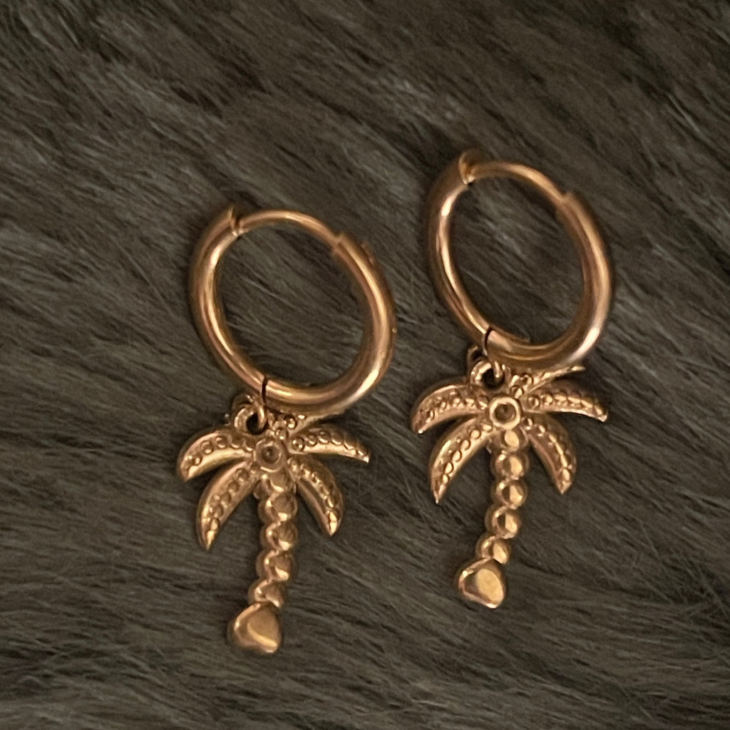 Bohemian Palm Tree Charm Hoops | Gold