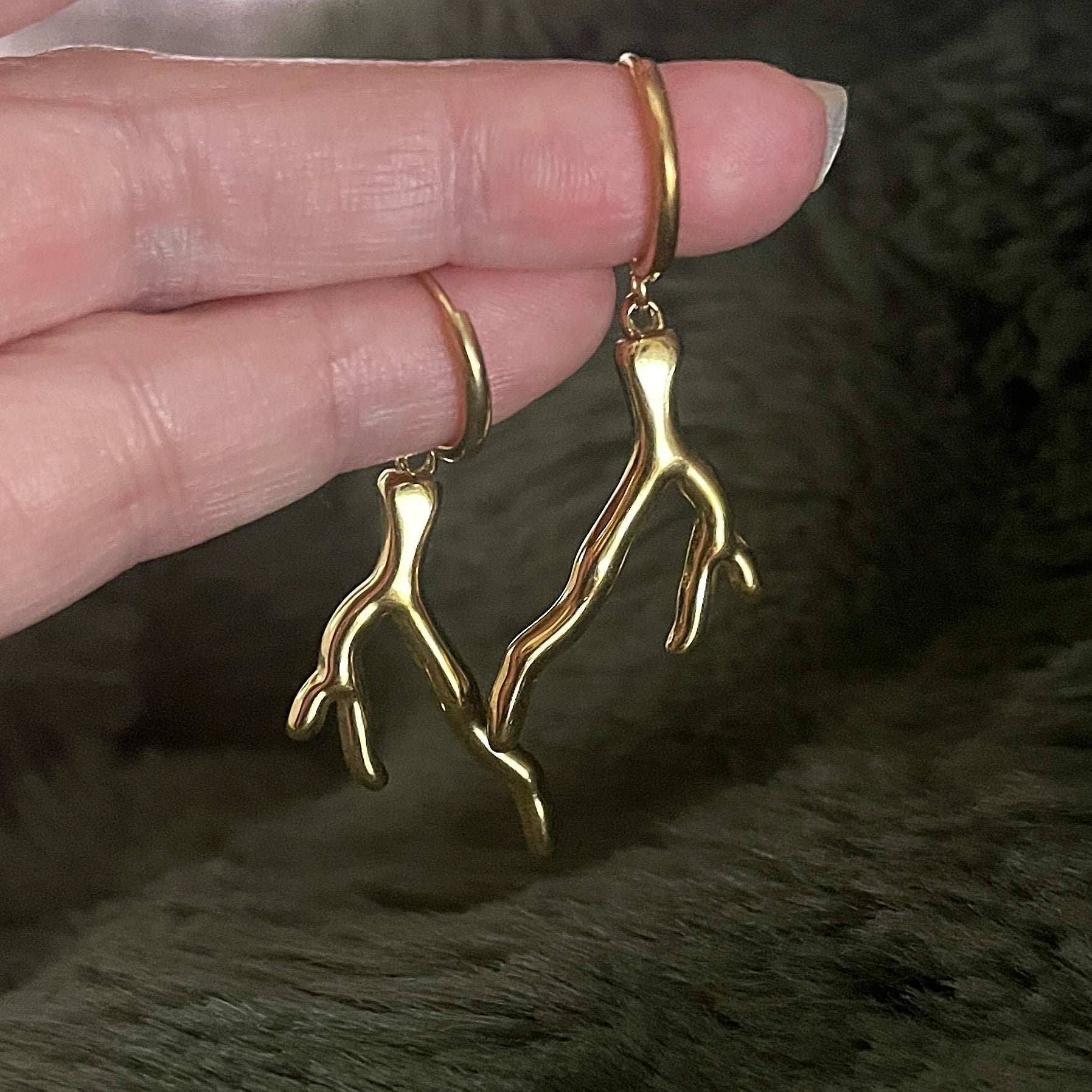 Bohemian Coral Charm Hoops  | Gold