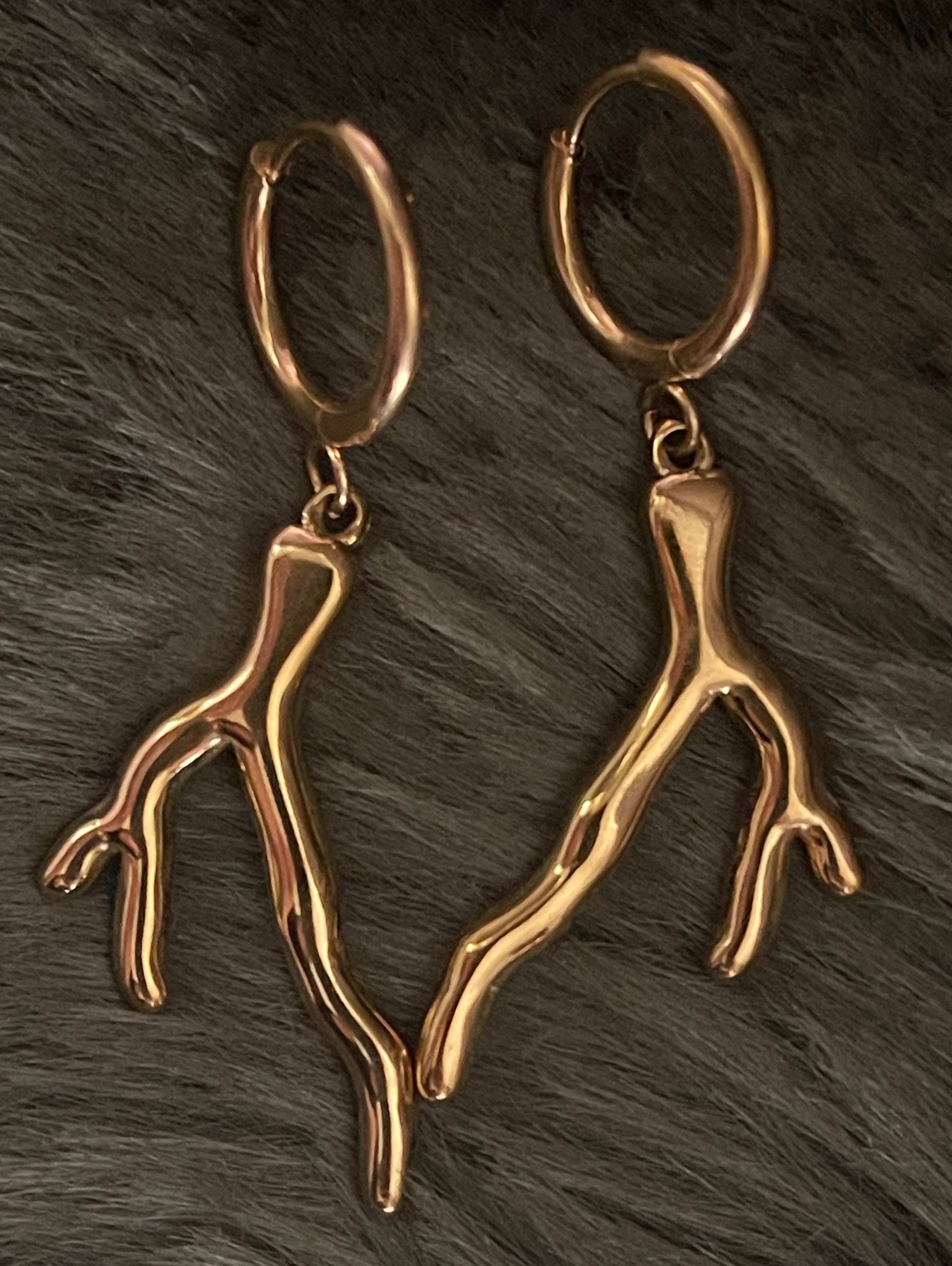 Bohemian Coral Charm Hoops  | Gold