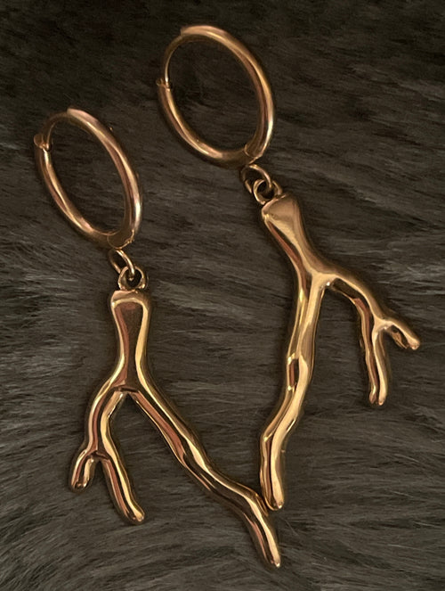 Bohemian Coral Charm Hoops  | Gold