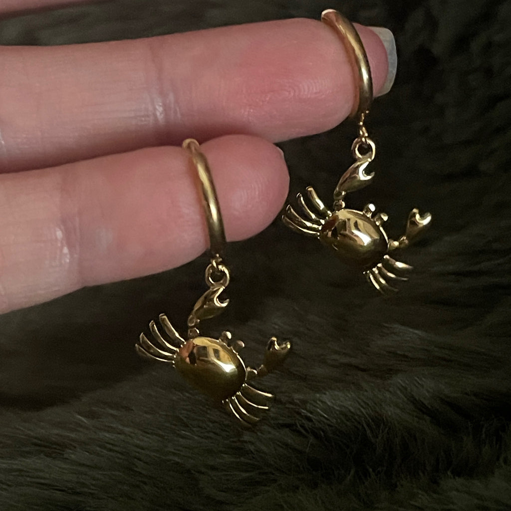 Bohemian Crab Charm Hoops  | Gold