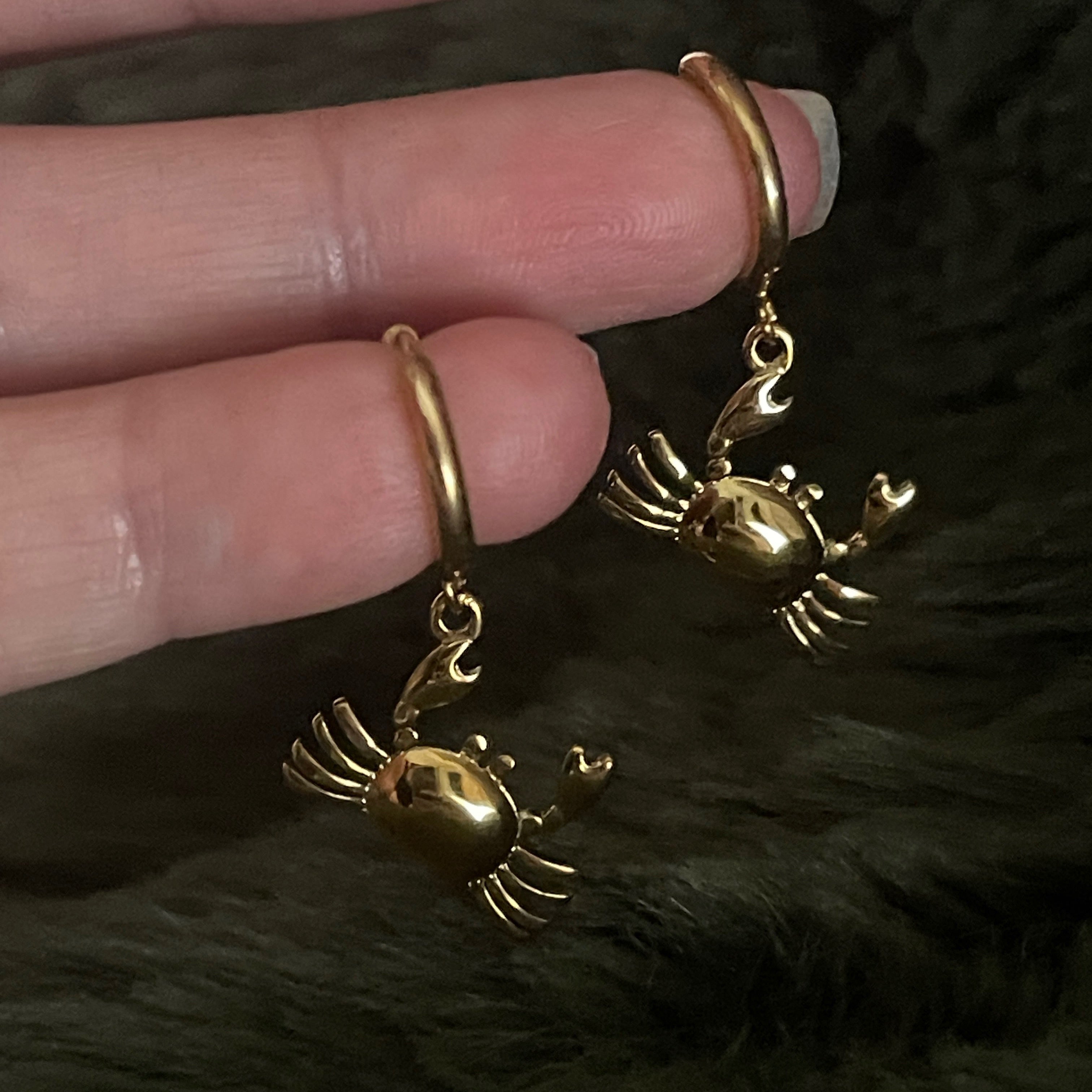 Bohemian Crab Charm Hoops  | Gold