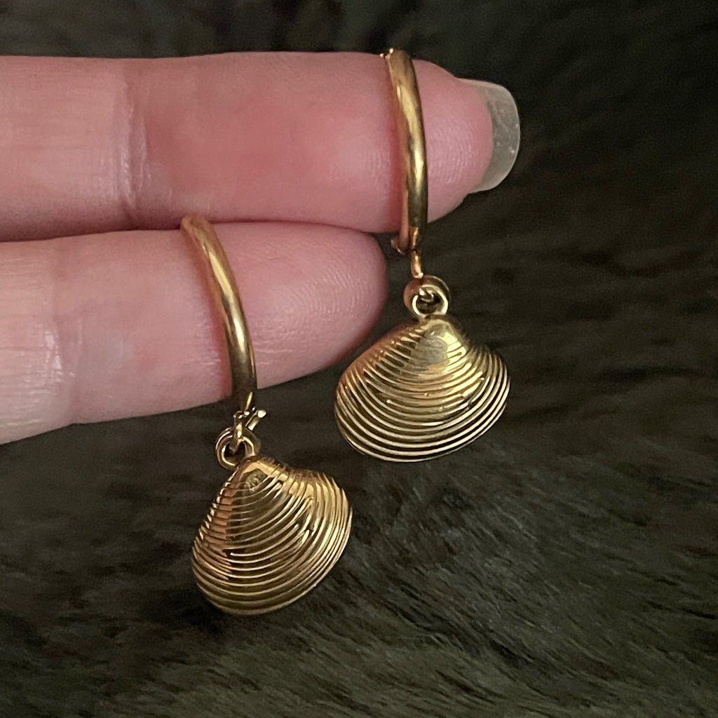 Bohemian Sea Shell Charm Hoops | Gold