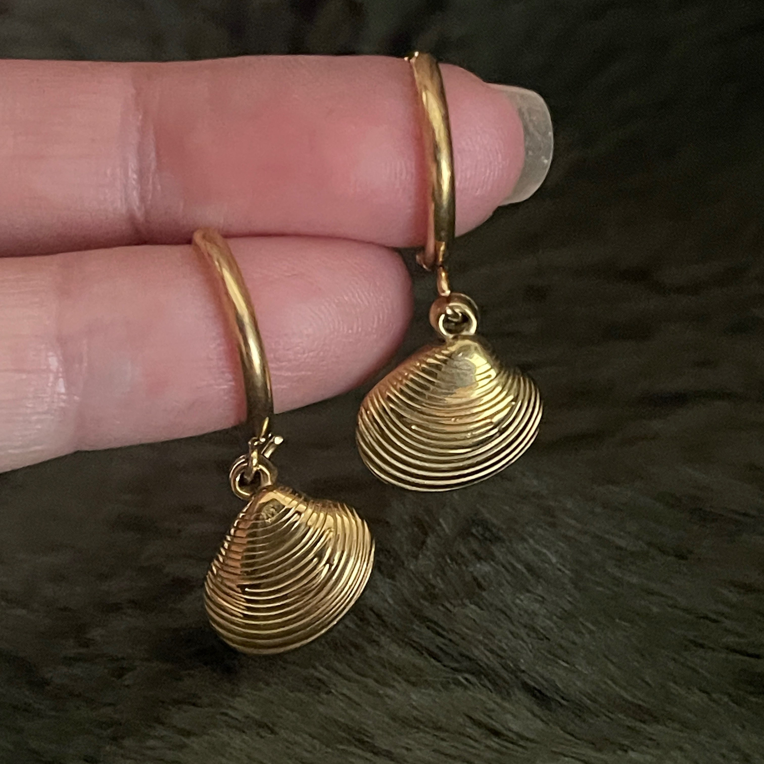 Bohemian Sea Shell Charm Hoops | Gold