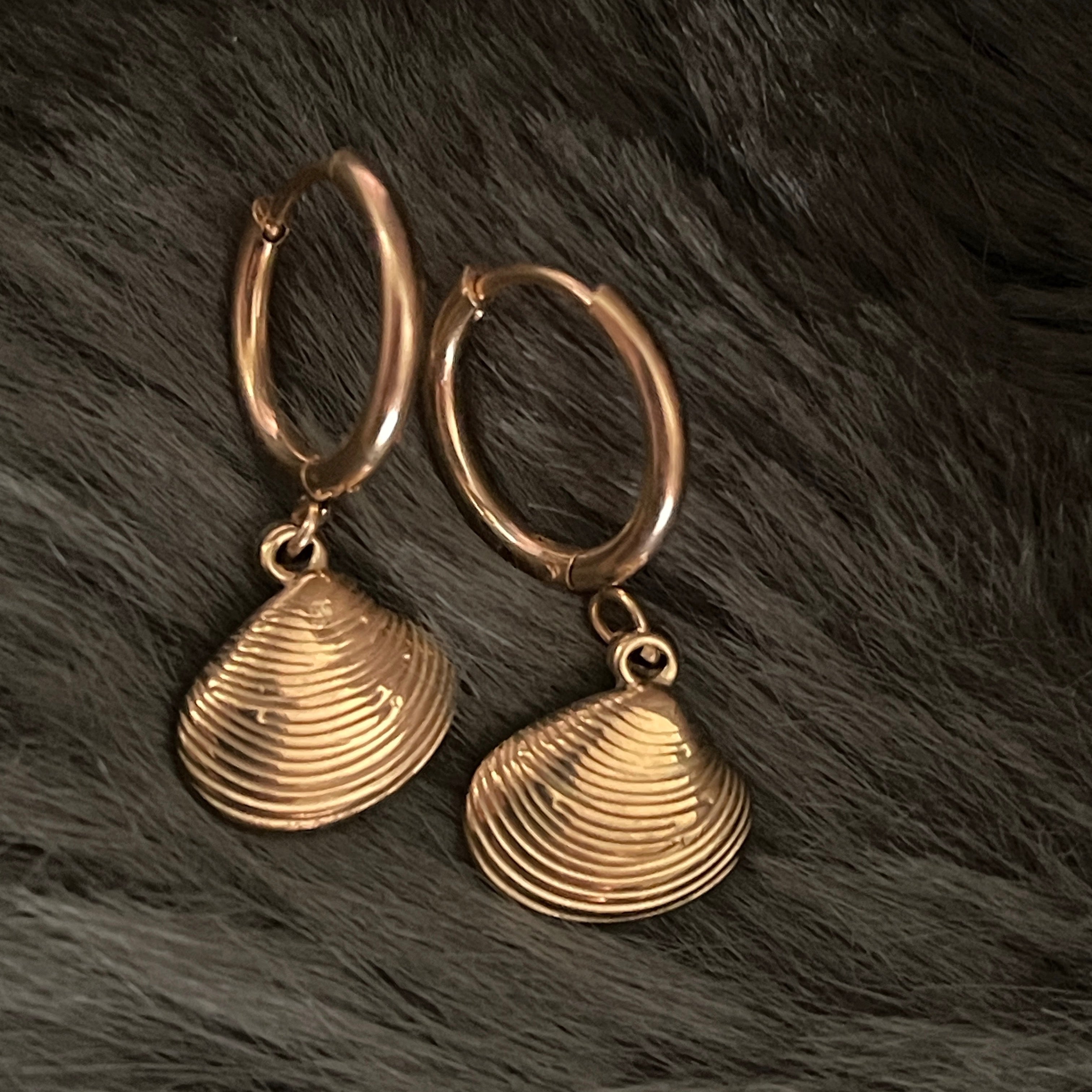 Bohemian Sea Shell Charm Hoops | Gold