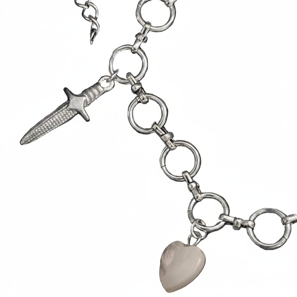 Sovereign Sword & Shell Heart Charm Bracelet | Silver