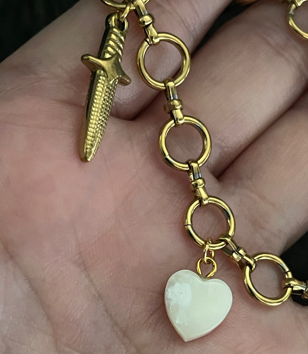 Sovereign Sword & Shell Heart Charm Bracelet | Gold