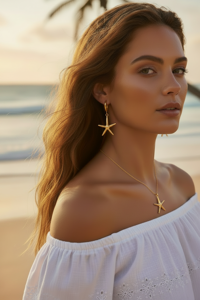Bohemian Starfish Charm Hoops | Gold