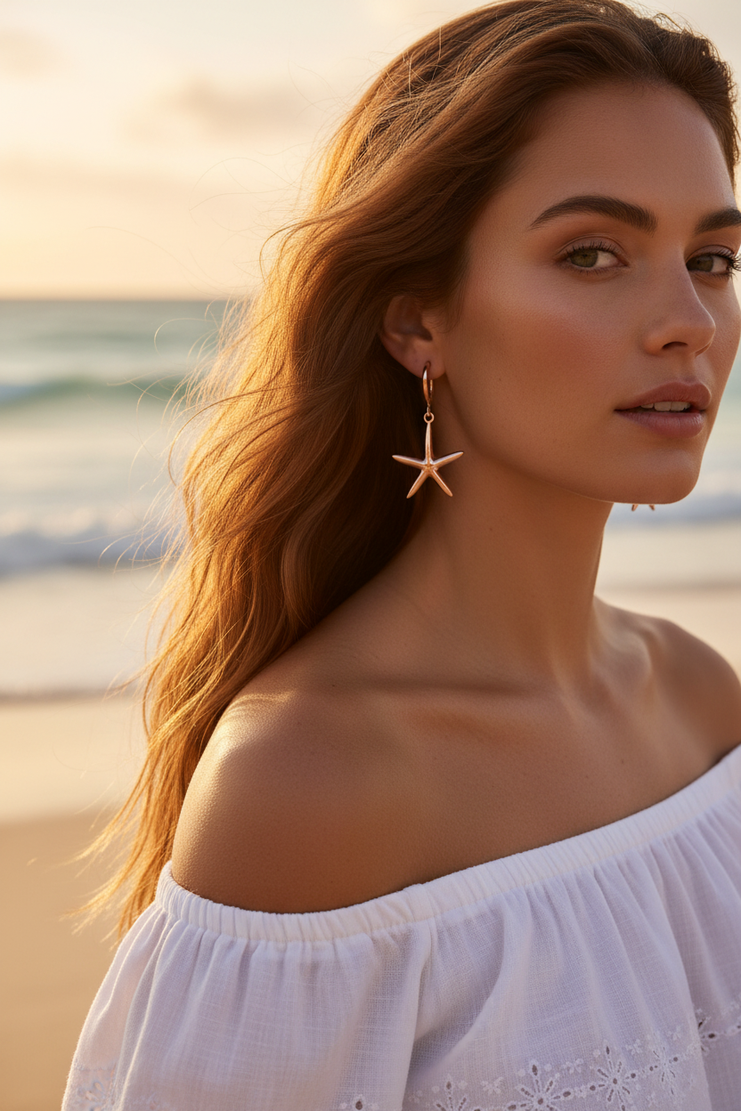 Bohemian Starfish Charm Hoops | Gold