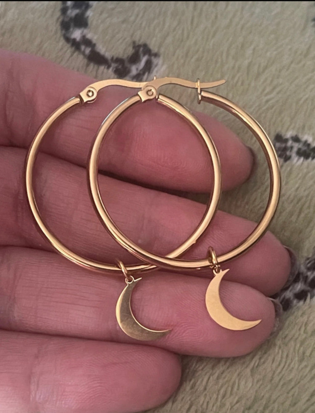 Gold Crescent Moon Hoops
