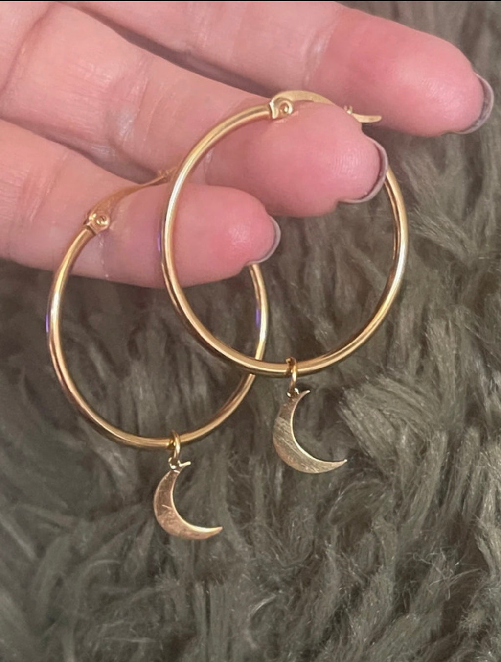 Gold Crescent Moon Hoops