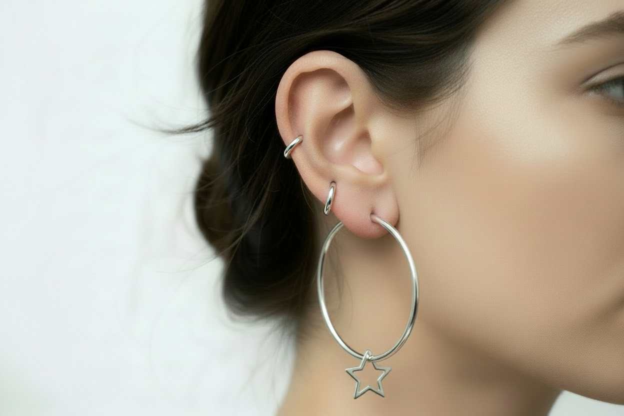Silver Open Star Hoops