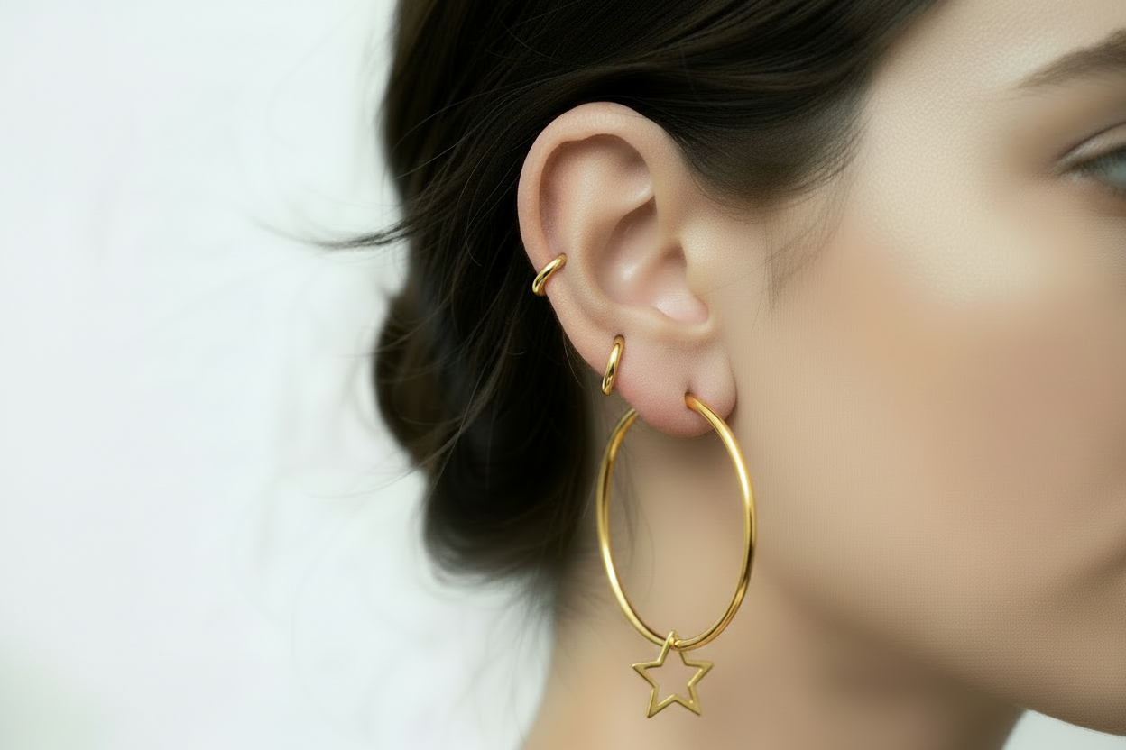 Gold Open Star Hoops