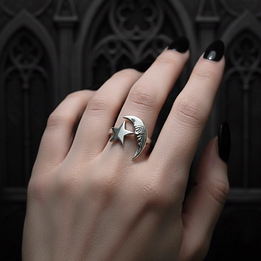 Luna Face & Star Ring | Gold