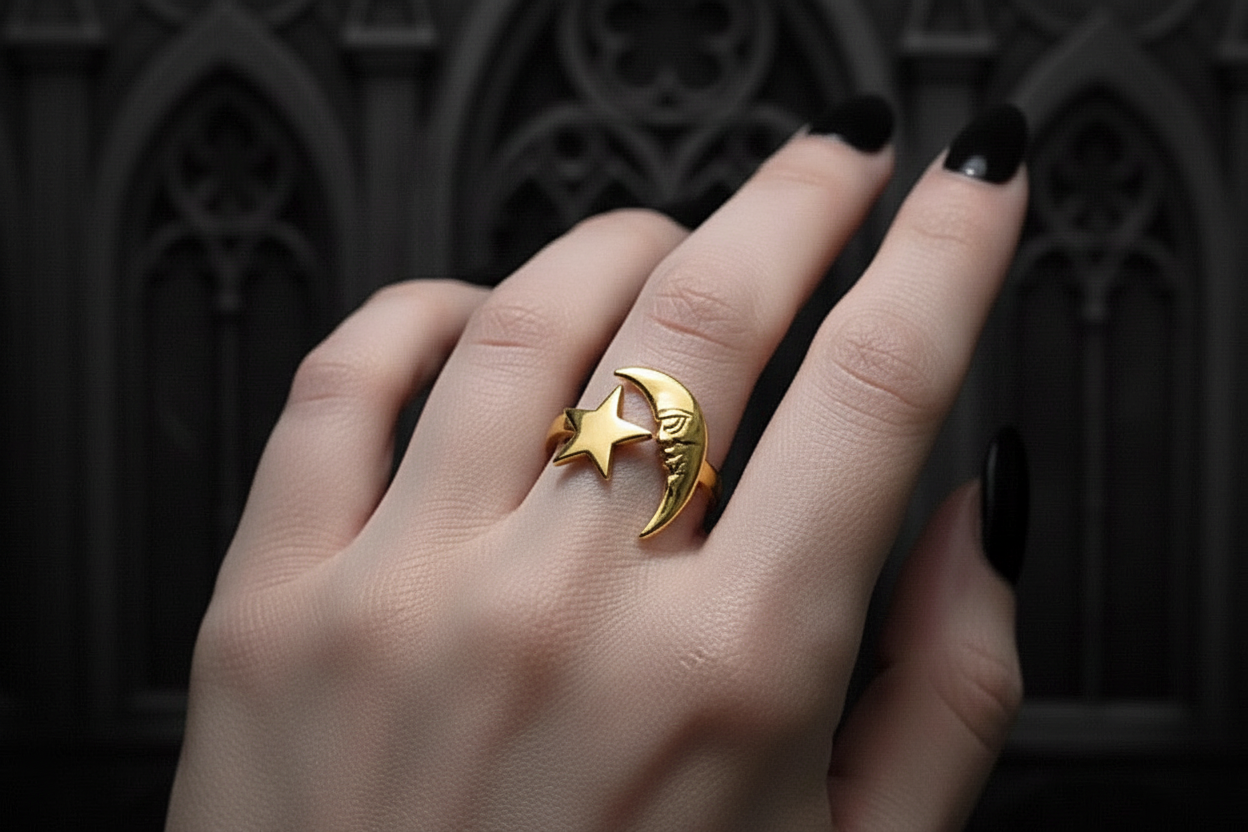Luna Face & Star Ring | Gold