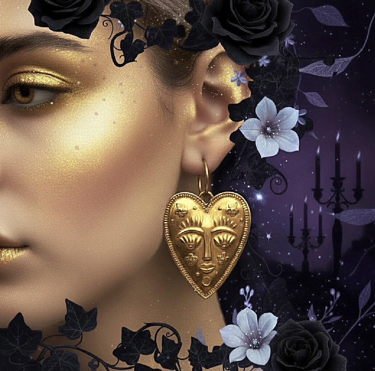 Helios Heart Statement Hoops | Gold