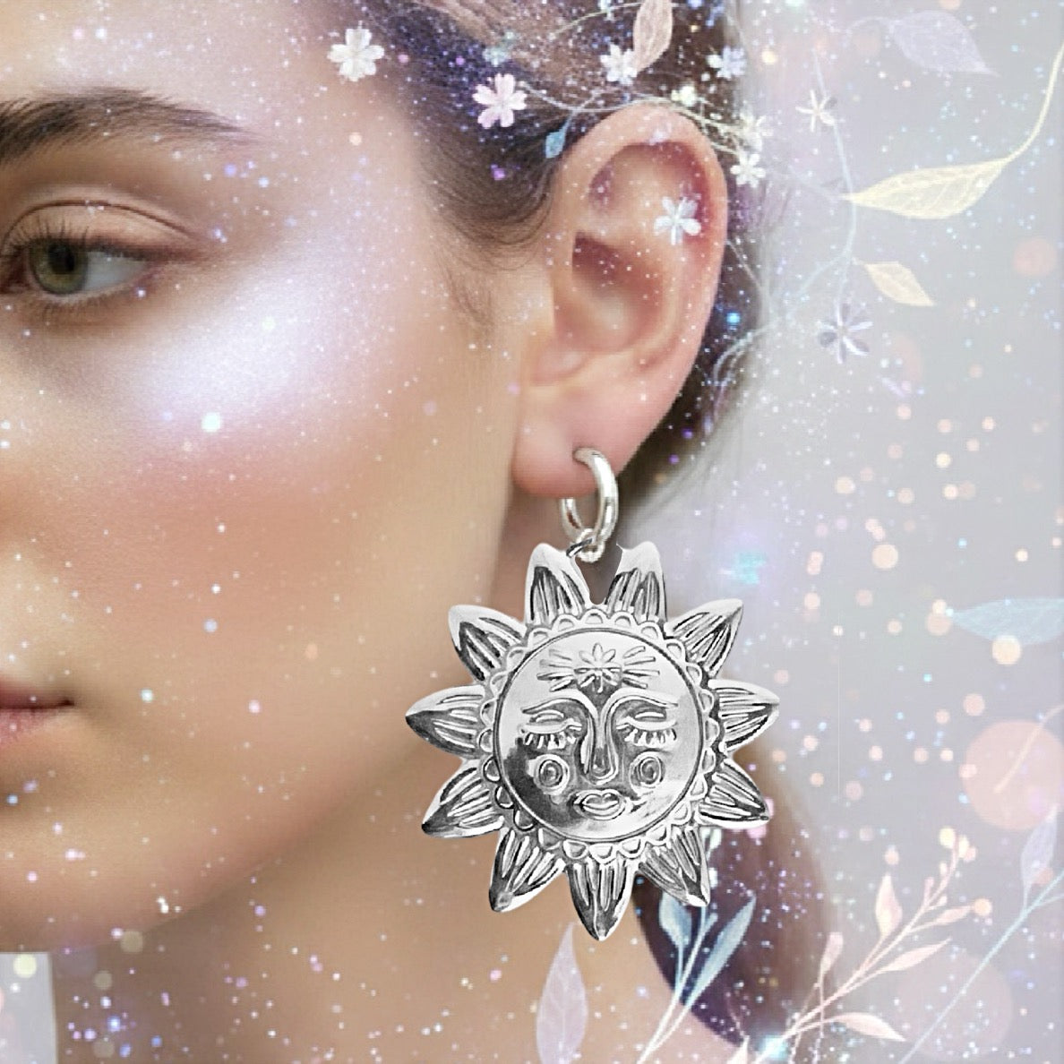Helios Grande Sun Statement Hoops | Silver