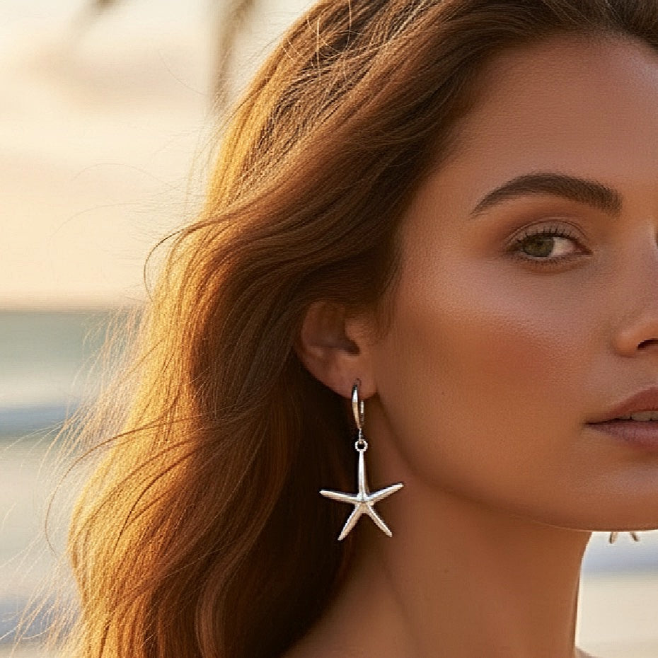 Bohemian Starfish Charm Hoops | Silver