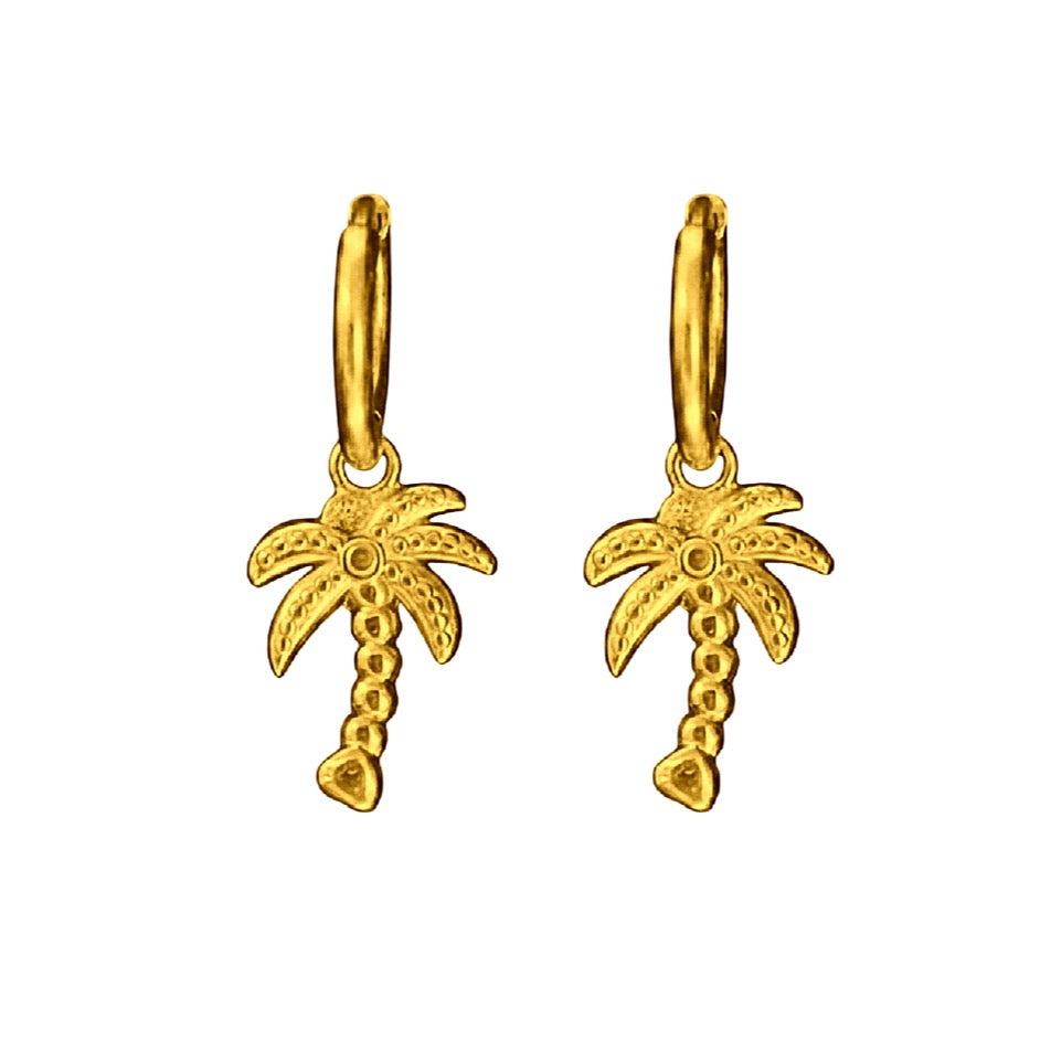 Bohemian Palm Tree Charm Hoops | Silver