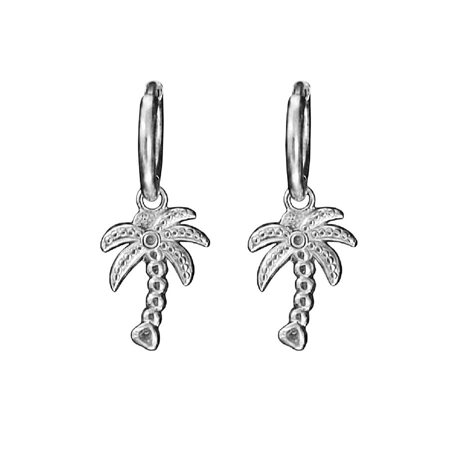 Bohemian Palm Tree Charm Hoops | Silver