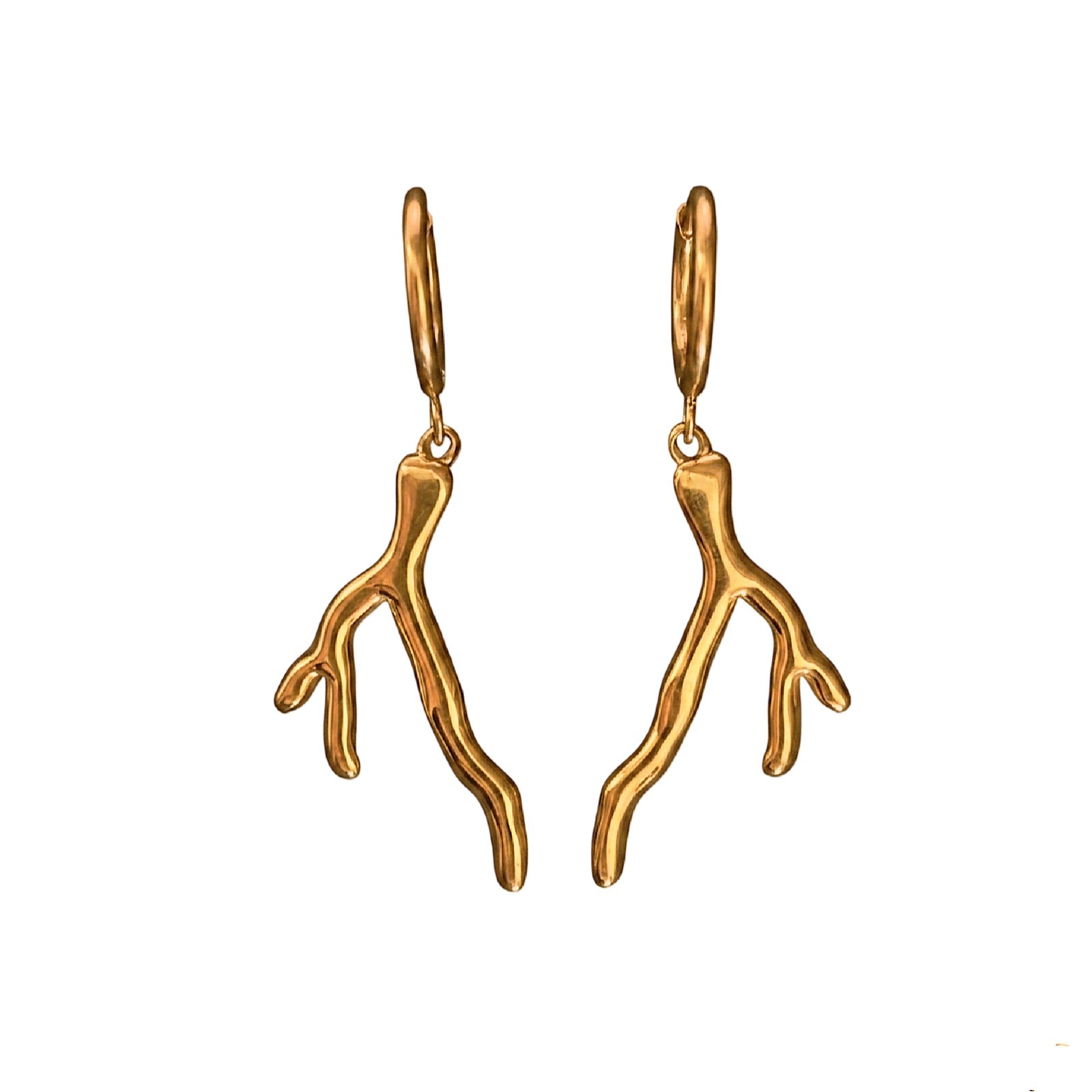 Bohemian Coral Charm Hoops  | Gold