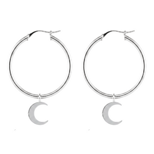 Silver Crescent Moon Hoops