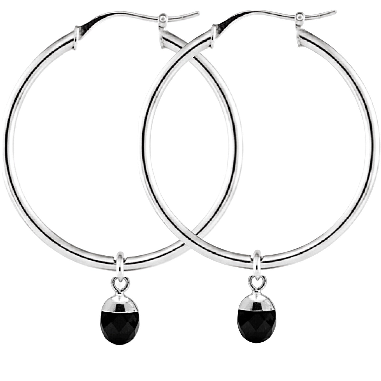 Obsidian Orbit Hoops |  Black Agate