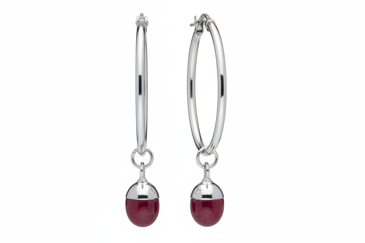 Deep Pink Halo Hoops | Silver