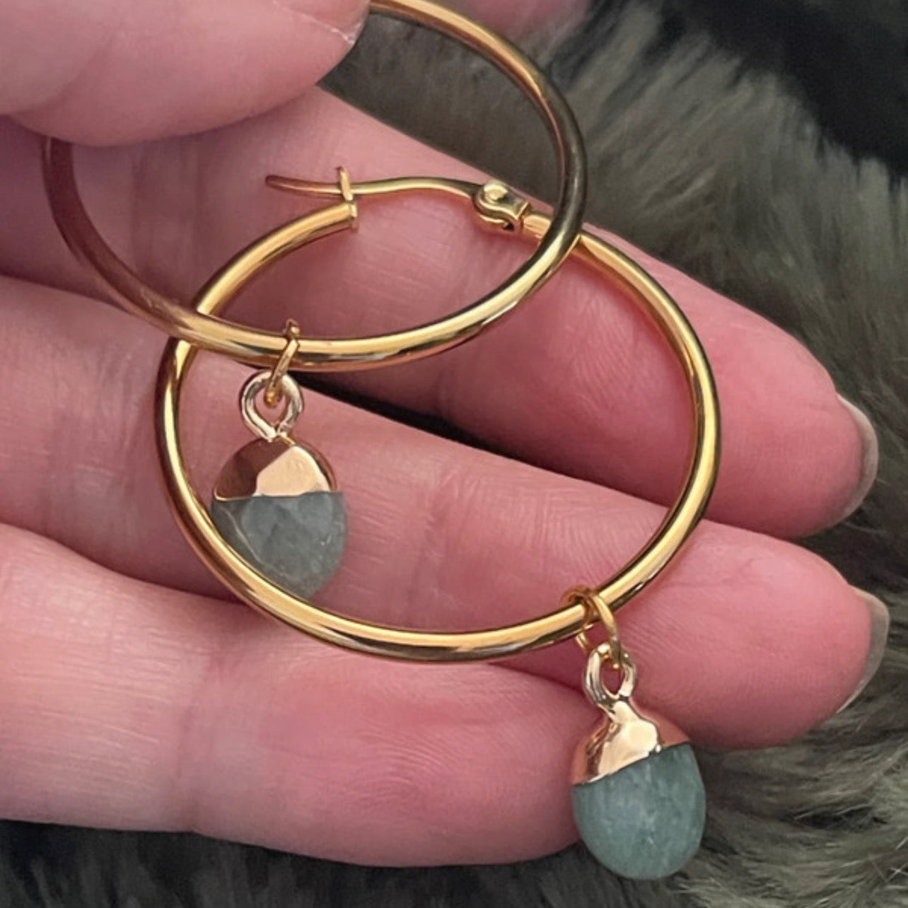Aventurine Halo Hoops | Gold