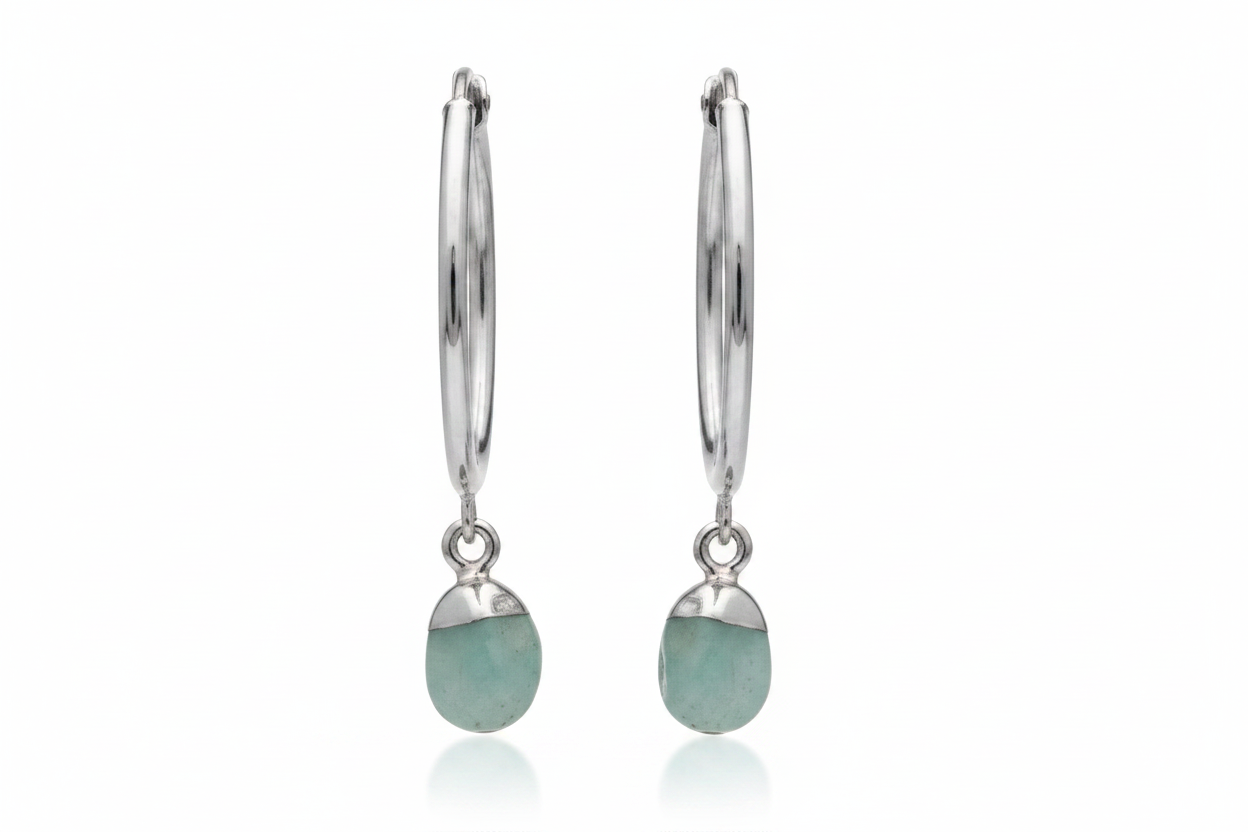 Aventurine Halo Hoops | Silver