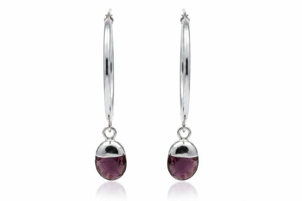 Amethyst Halo Hoops | Silver