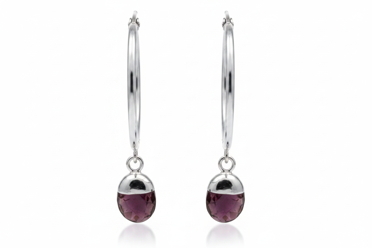 Amethyst Halo Hoops | Silver