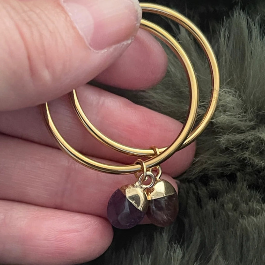 Amethyst Halo Hoops | Gold