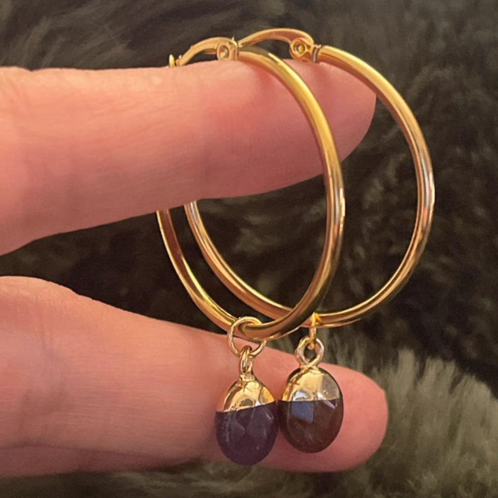 Amethyst Halo Hoops | Gold