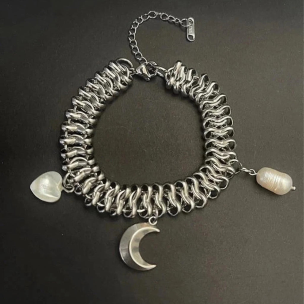 The Midnight Tide | Scalloped Silver Charm Bracelet