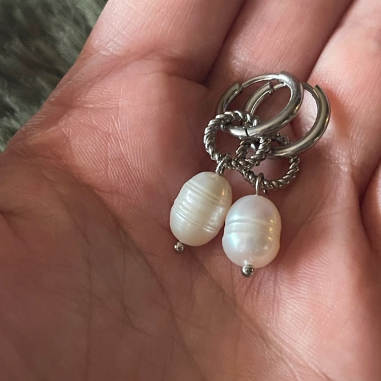 The Moonlit Pearl | Textured Silver & Natural Pearl Hoops