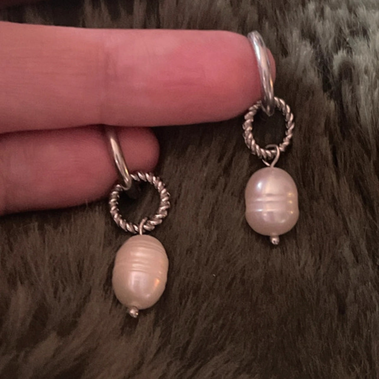 The Moonlit Pearl | Textured Silver & Natural Pearl Hoops