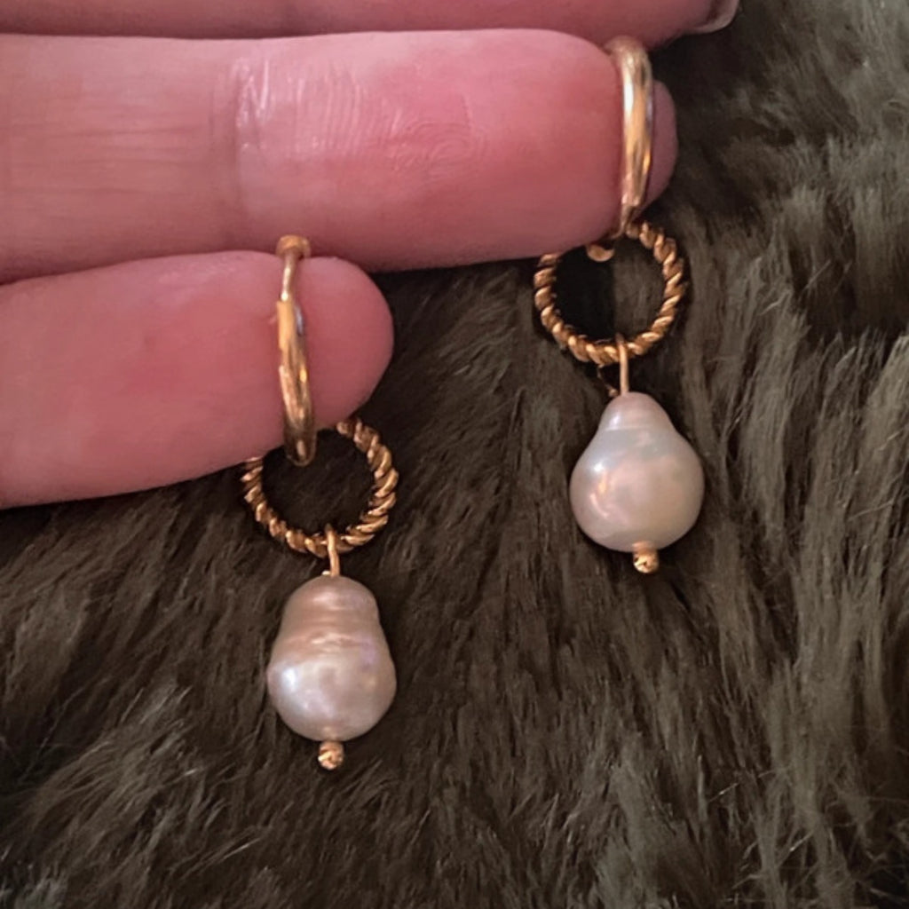 The Mermaid’s Secret | Textured Gold & Natural Pearl Hoops